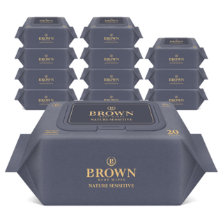 브라운 네이처 센시티브 도톰한 아기 물티슈 엠보싱 저자극 휴대캡형, 73g, 20매, 12개
