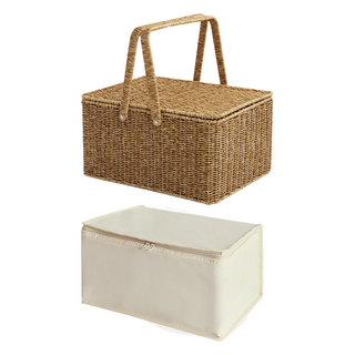 Nature Living 保冷藤編野餐籃 + 保冷袋, 1組, 鬥嘴 白色