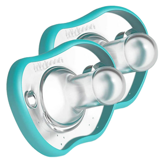 nanobebe 母感安撫奶嘴 弧度貼合 多種清洗方式 圓頭透明奶嘴, 0歲以上, 湖水藍, 2個