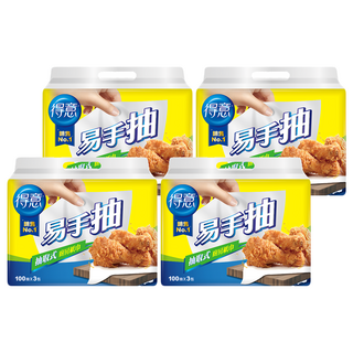 得意 抽取式廚房紙巾 易手抽 100抽, 3包, 4袋
