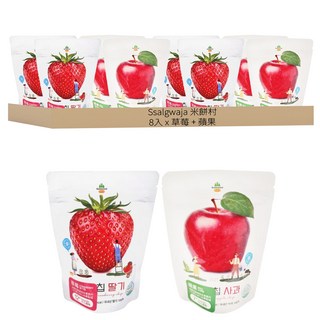 SSALGWAJA 韓國米餅村 無添加水果脆片組, 草莓 + 蘋果, 56g, 2組