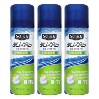 쉬크 쉐이브 가드 센서티브 라임 쉐이빙폼, 220ml, 3개