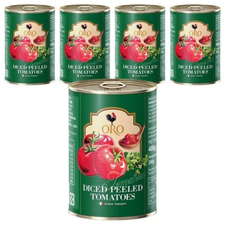 ORO 去皮切丁番茄, 100%義大利番茄製作, 茄紅素含量是台灣番茄的3倍, 400g, 5罐