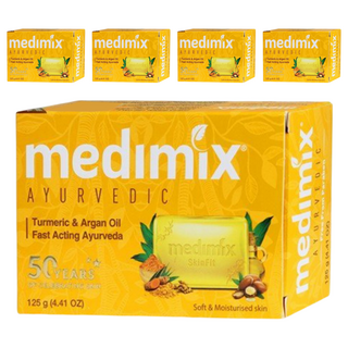 Medimix 綠寶石皇室藥草浴美肌皂 薑黃, 添加堅果油，深層清潔，肌膚光滑，油水平衡，依循印度古法製作, 125g, 5個
