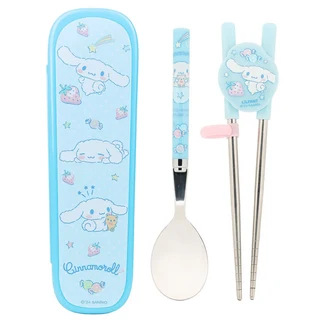 LiLFANT 學習餐具3件組 304不鏽鋼材質, 大耳狗 淺藍色, 學習筷 + 湯匙 + 收納盒, 1組