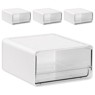 comet 家用透明抽屜多功能收納盒, 白色, 4個