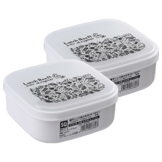 NAKAYA 日本時尚白底黑色花紋便當盒 保鮮盒 附分隔板 500ml 2個, 白色, 1組