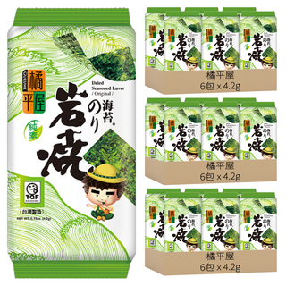 橘平屋 岩燒海苔 原味3入, 清香麻油精緻烘烤, 細緻清脆, 12.6g, 6袋