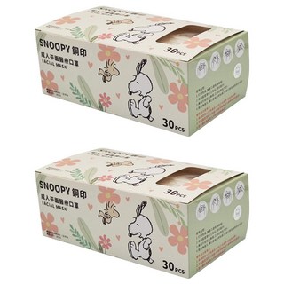 mitenxin 天心生醫 史努比鋼印成人平面口罩, 花朵系列 白色, 30片, 2盒