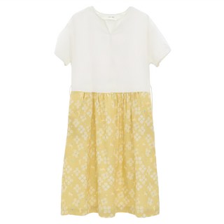 in Blooom 印花樂 低腰線拼接長洋裝 花開原野 100%純棉 胸圍108cm 衣長112cm, 含羞草黃