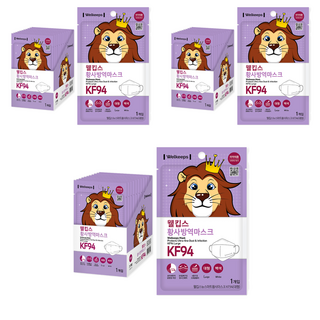 Welkeeps 防塵立體口罩 KF94 L號, 25片, 3盒, 白色