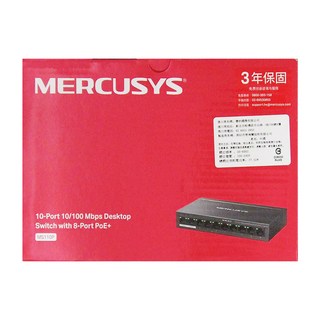 MERCUSYS 水星網路 MS110P 10 埠 10/100 Mbps 桌面型交換器，含 8 埠 PoE+, 1個
