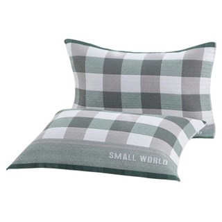 經典格紋三層紗布枕頭巾(2條入) 綠色, 52 x 78cm, 1組