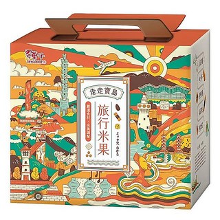 TRYGOODZ 翠菓子 走走寶島旅行米果禮盒, 航空飯店業推薦點心, 知名插畫家聯名設計外盒, 年節送禮首選, 鹽味杏仁、醬燒米果、角小酥、海苔卷、原味米香, 1盒