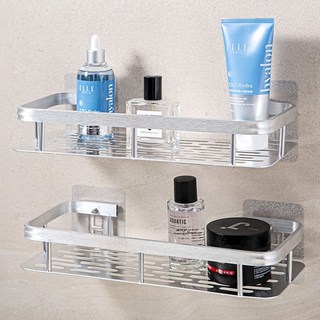 comet 無鑽孔鋁製一字型浴室置物架 2入, 銀色, 1個