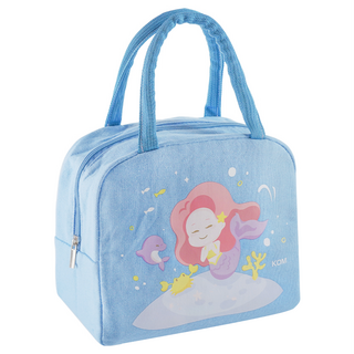 KOM 保溫餐袋 容量加大更立體 外層防水牛津布+內層PVC鋁箔珍珠棉 保溫保冷 繽紛可愛, 藍色美人魚, 1個