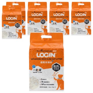 LOGIN 洛格 強效除臭稻殼貓砂 1.5mm, 無香, 2.5kg, 6袋