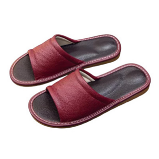 頭層牛皮防滑厚底氣墊室內拖鞋, 25cm, 酒紅色, 1雙