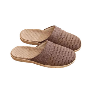 AXIS 艾克思 編織款亞麻透氣防滑包頭室內拖鞋 男款 42-43, 咖啡色, 1雙