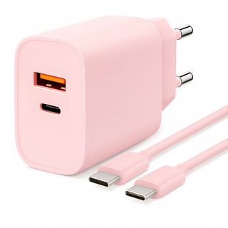 홈플래닛 PD 3.0 25W 2포트 PPS 초고속 충전기 + 60W CtoC 케이블 세트, 핑크, 1개