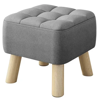 Mega 加厚坐感實木小矮凳/椅凳 舊款 - 可拆洗布套 透氣面料 八字實木腿, 淺灰色, 1個