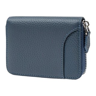 真皮頭層牛皮7卡位拉鍊方塊零錢包, RFID信息防盜設計, 長11.3 × 高9 × 厚2.5cm, 牛仔藍