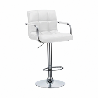 E-home Hanson漢森方格扶手吧檯椅 白色 可調節高度 現代風格, 1個