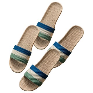 BonBon naturel 男款亞麻透氣涼拖鞋 三色經典條紋 藍色 居家舒適, 2雙