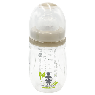 PUKU 藍色企鵝 寬口微笑玻璃奶瓶 240ml/8oz 母乳實感十字奶嘴, 透明, 1個