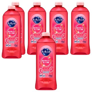 Kao 花王 Cucute 珂珂透 餐具洗碗精補充瓶 粉紅葡萄柚香, 370ml, 6瓶