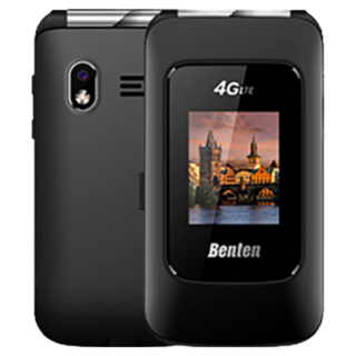 Benten 奔騰 F70 4G雙螢幕摺疊按鍵式手機, 黑色, 0.256GB