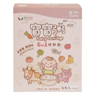 飯友 寶寶粥6in1 綜合款 6包, 滿分鮭魚 + 貝貝吻魚 + 南瓜小雞 + 番茄小牛 + 蘋果小豬 + 彩椒菇菇, 900g, 1個