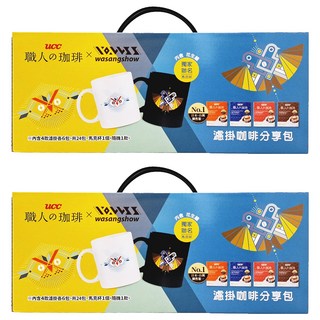 ucc 職人的珈琲 濾掛咖啡分享包, 典藏風味濾掛6包 + 法式深焙濾掛6包 + 炭燒咖啡濾掛6包 + 柔和果香濾掛6包 + 馬克杯, 2盒