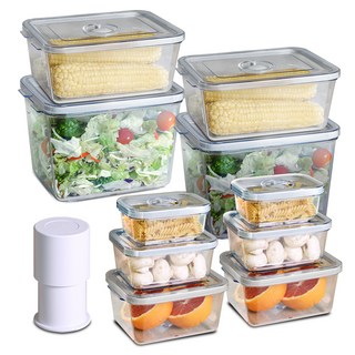 HULOCK 真空保鮮盒組 Neutral Gray, 1組, 長方形保鮮盒 1號 2個+2號 2個+3號 2個+4號 2個+5號 2個+抽真空棒