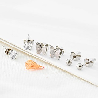 醫療鋼蝴蝶大鋯石耳環3件組