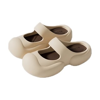 SOOYiLE 善艺 奶油泡芙增高厚底柔軟防滑涼拖鞋, 40~41cm, 杏色