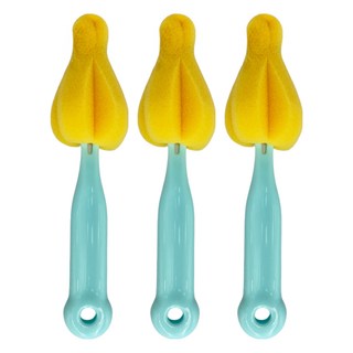 PUKU 藍色企鵝 轉轉Q高密度海綿奶嘴刷 懸掛掛勾設計, 水藍色, 3支