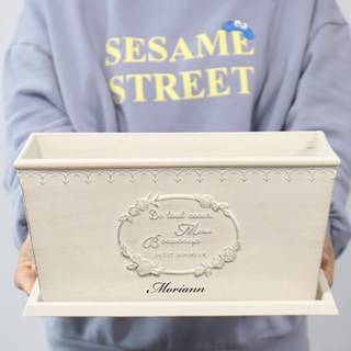 MORIANN 馬口鐵感性塑膠花盆+底盤套組, 馬口鐵米色