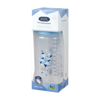 KU.KU酷咕鴨 幾何視界PP寬口奶瓶 透明輕巧堅固 不含雙酚A 防脹氣母乳奶嘴, 藍色, 360ml, 1個