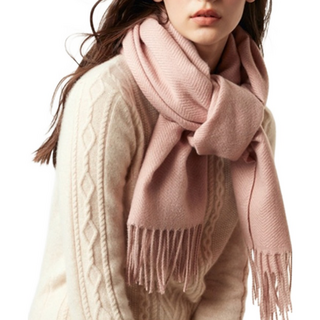 KissDiamond 純色喀什米爾羊絨加厚保暖兩用披肩圍巾 流蘇款 珊瑚粉
