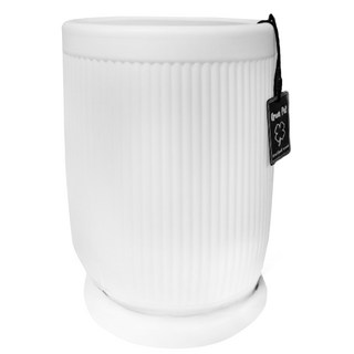 MORIANN 摩登直條紋圓形塑膠花盆 + 底座組 2027W, 白色, 1件