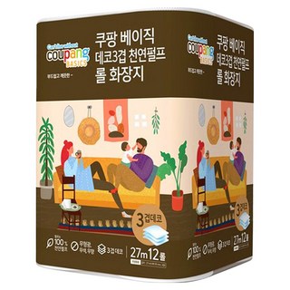 Coupang Basics Deco 3層捲筒衛生紙 27m 12捲 1包