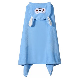 ROYALLIN 蘿林嚴選 兒童斗篷浴巾 80*120cm 珊瑚絨, 藍色耳朵 藍色, 1個