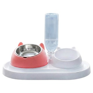 寵物傾斜餐碗餵食器組, 1組, 粉色