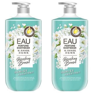 EAU 淨耀 香水沐浴乳 湛藍微風 天然植物洗淨配方 ECOCERT歐盟有機認證PCA天然保濕因子 玻尿酸與庫拉索蘆薈萃取精華, 1L, 2罐