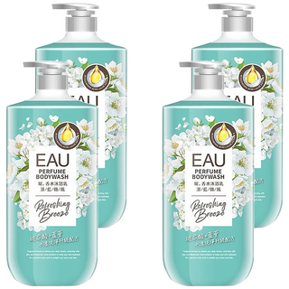 EAU 淨耀 香水沐浴乳 湛藍微風 天然植物洗淨配方 ECOCERT歐盟有機認證PCA天然保濕因子 玻尿酸與庫拉索蘆薈萃取精華, 1L, 4罐