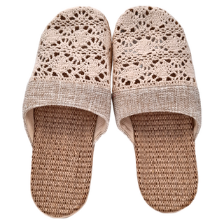 AXIS 艾克思 編織款亞麻透氣防滑包頭室內拖鞋, 米色, 1雙