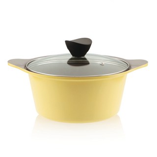 Kitchenwell Bellos系列陶瓷雙耳湯鍋+鍋蓋組, 黃色, 20cm, 1組