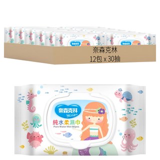 奈森克林 純水柔濕巾, 可愛童趣畫風, 純水99.9RO逆滲透多層過濾, 不傷肌膚弱酸性, 無六大添加, 1包, 12包