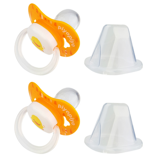 PiYOPiYO黃色小鴨 拇指型安撫奶嘴 較大型 附透明上蓋, 6個月以上, 2個